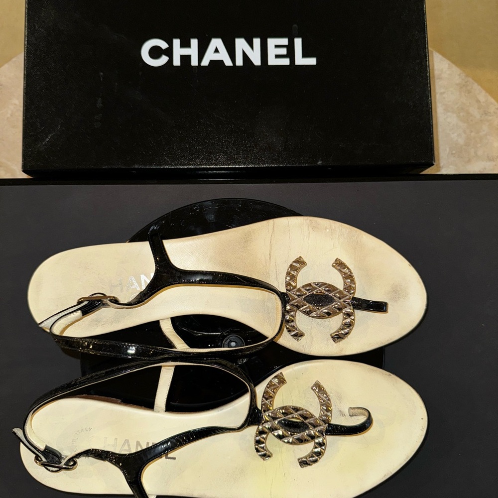 Chanel Black and Beige Women's Sandals - Picture 4 of 8